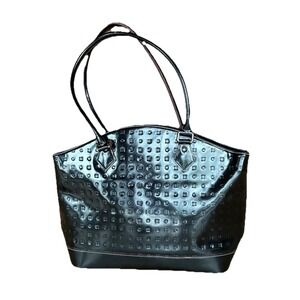 Arcadia 90's Black Embossed Patent Leather Bag Tote Purse Italy Top Handle Mint